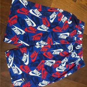 Nike Blue and Red Logo Shorts